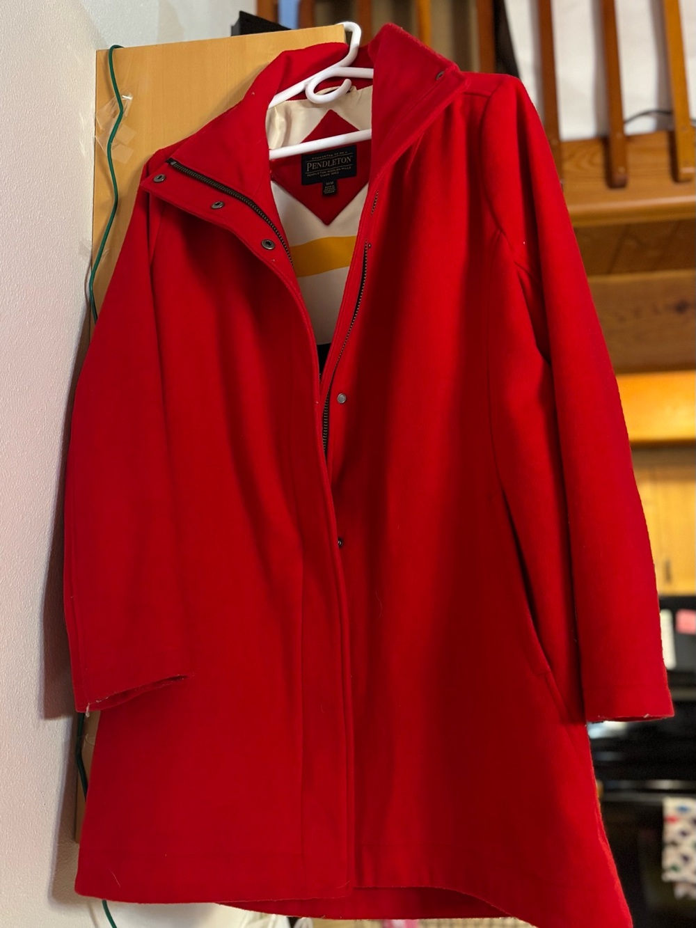 Pendleton Red Wool Coat Medium Stripe Lined Western Style Jacket